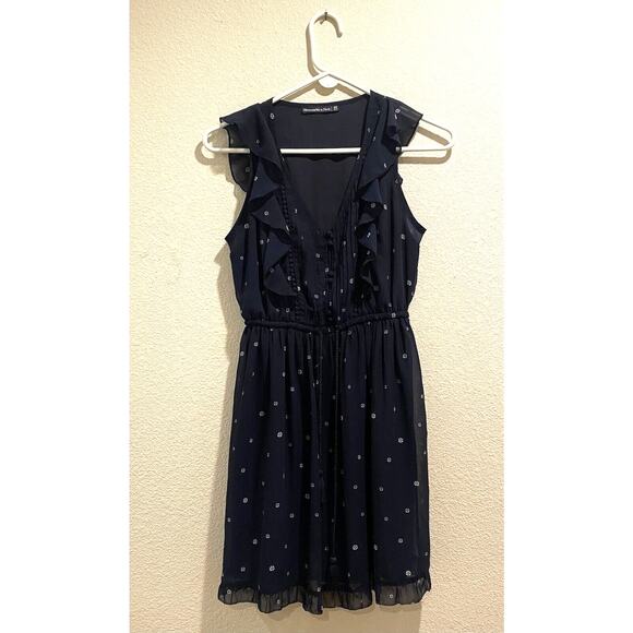 Abercrombie & Fitch Navy Blue Ruffle V-Neck Tassel Sleeveless Mini Dress Size XS - Picture 1 of 7